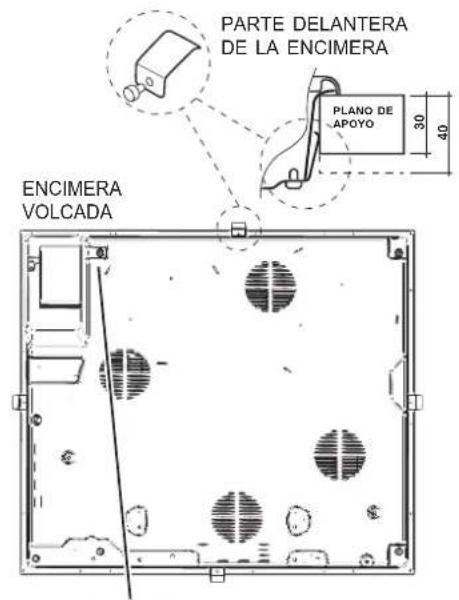 PARTE DELANTERA DE LA ENCIMERA PLANO DE APOYO 30 40 ENCIMERA VOLCADA