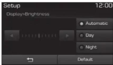 Setup 12:00 Display>Brightness Automatic Day Night Default