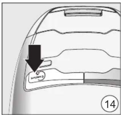 Diagram showing a car rear panel with a black arrow pointing to a labeled component, marked as number 14.