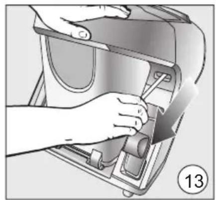 Illustration of hands using a device to adjust or install a component, no text or symbols visible.