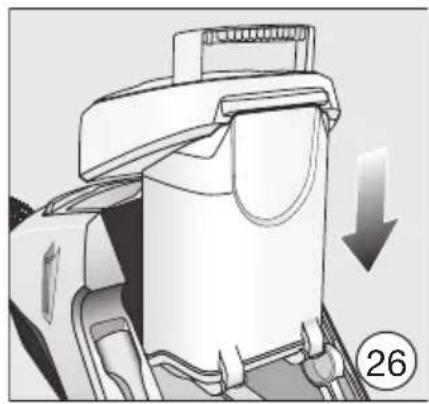 Diagram of a mechanical device with a downward arrow indicating motion or force, no visible text or symbols.