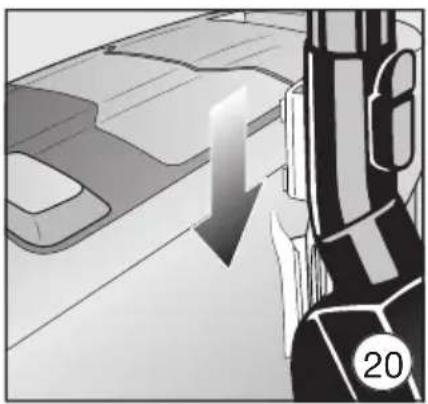 Diagram showing a mechanical component with a downward arrow indicating motion or force, no text or symbols present.