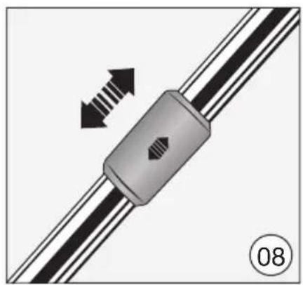 Diagram of a cylindrical component with directional arrows indicating motion or force, labeled with circled number 08 (no text or symbols on the diagram itself).