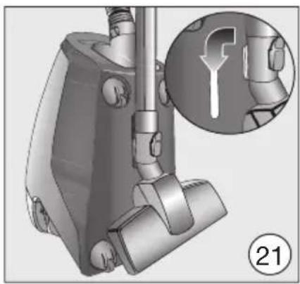 Mechanical component diagram showing a vacuum cleaner with a close-up inset highlighting a specific part (no text or symbols present).
