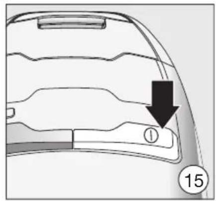 Diagram of a car's rear window with a black arrow pointing to the front panel, labeled with number 15 (no text or symbols on the diagram itself).
