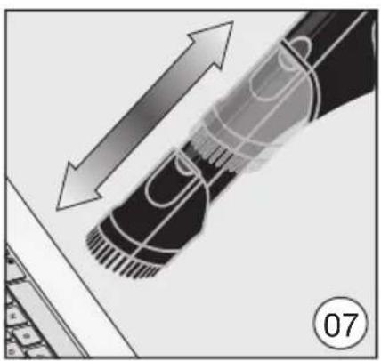 Illustration of a mechanical device with directional arrows indicating motion or force, placed on a laptop (no text or symbols).