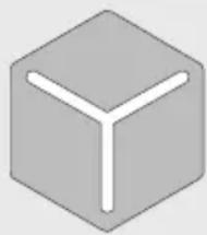 Simple 3D cube with three white Y-shaped cutouts on one face (no text or symbols).