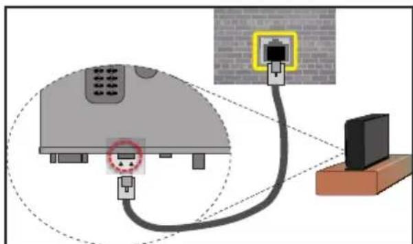 Diagram showing connections between a device with labeled pins and a wall-mounted switch, including a magnified view of the device's cable.