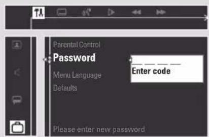 Parental Control Password Menu Language Defaults Enter code Please enter new password