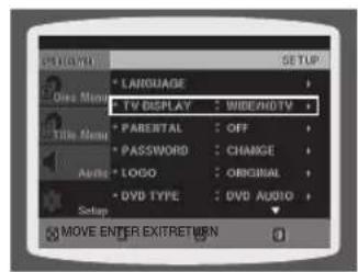 LIVE YOU Language TV DISPLAY : MEEV/HD TV PARENTAL : OFF PASSWORD : CHANGE LOGO : ORIGINAL DVD TYPE : DVD AUDIO MOVE ENTER EXITRETURN