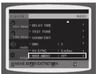 AUDIO • DELAY TIME • TEST TONE • SOUND EDIT • ORC : 2 • AV-SYNC : 0mSec • HOME AUDIO : OFF • MOVE ENTER EXITRETAIN