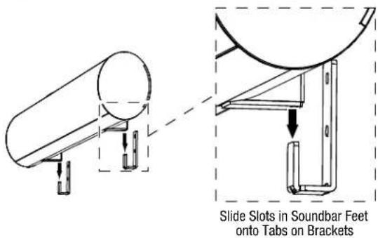 Slide Slots in Soundbar Feet onto Tabs on Brackets