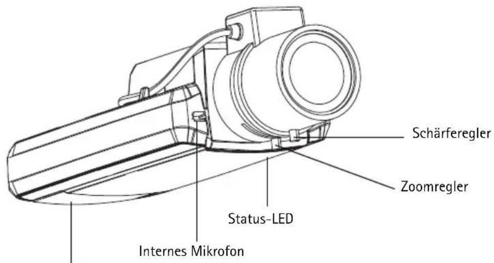 Schärferegler Zoomregler Status-LED Internes Mikrofon
