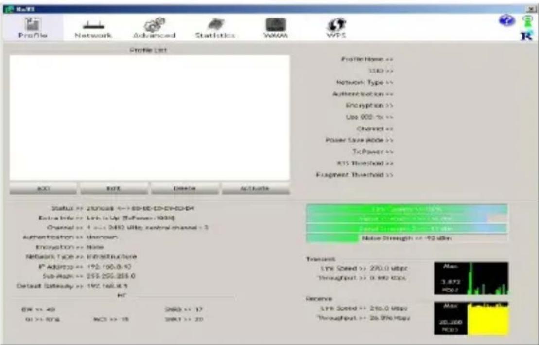 Profile Network Advanced Statistics WMM WPS Profile List Profile Home: 22 3180 >> Network Type: 22 Authentication: 22 Encryption: 22 Use 900-1x >> Channel: 22 Power Type: Mode: 22 ToPower: 22 RTS Threshold: 22 Fragment Threshold: 22 BCC BFL Delete AC/Auto Status: 200000 <= 60-80-CD-CHD-M Extra Info: Link to Up (ToPower: 9000) Channel: 4 <= 3492 MHz; central channel: 3 Authentication: Unknown Encryption: Note Network Type: HNSStructure IP Address: 192.190.0.47 Sub Mask: 255.255.255.0 Default Security: 192.168.8.3 HC BW > 40 01 >= 80% BCS >> 18 SRR > 20 120 < 17 384 > 20 120 < 17 120 < 17 120 < 17 120 < 17 120 < 17 120 < 17 120 < 17 120 < 17 120 < 17 120 < 17 120 < 17 120 < 17 120 < 17 125 < 17 125 < 17 125 < 17 125 < 17 125 < 17 125 < 17 125 < 17 125 < 17 125 < 17 125 < 17 125 < 17 125 < 17 125 < 16 125 < 16 125 < 16 125 < 16 125 < 16 125 < 16 125 < 16 125 < 16 125 < 16 125 < 16 125 < 16 125 < 16 125 < 16 120 < 17 384 > 20 384 > 384 384 > 384