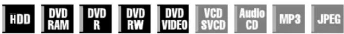 HDD DVD RAM DVD R DVD RW DVD VIDEO VCD SVCD Audio CD MP3 JPEG