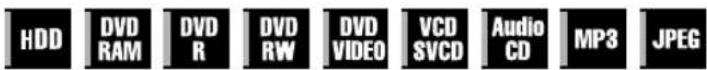 HDD DVD RAM DVD R DVD RW DVD VIDEO VCD SVCD Audio CD MP3 JPEG