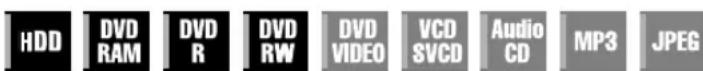 HDD DVD RAM DVD R DVD RW DVD VIDEO VCD SVCD Audio CD MP3 JPEG