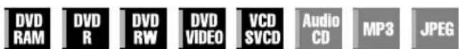 DVD RAM DVD R DVD RW DVD VIDEO VCD SVCD Audio CD MP3 JPEG