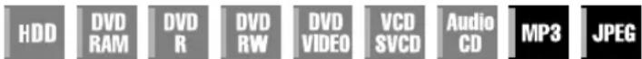 HDD DVD RAM DVD R DVD RW DVD VIDEO VCD SVCD Audio CD MP3 JPEG