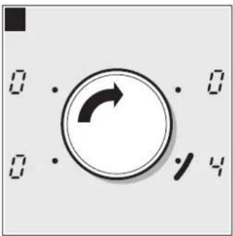 Circular dial indicator with arrow and pointer, no text or symbols present