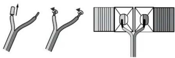 Diagram showing three different types of pipe fittings or ducts with directional arrows, alongside a schematic diagram of a mechanical component (no text or symbols present)