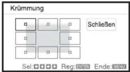 Krümmung Schließen Sel: + + + + Reg: ENTER Ende: MENU