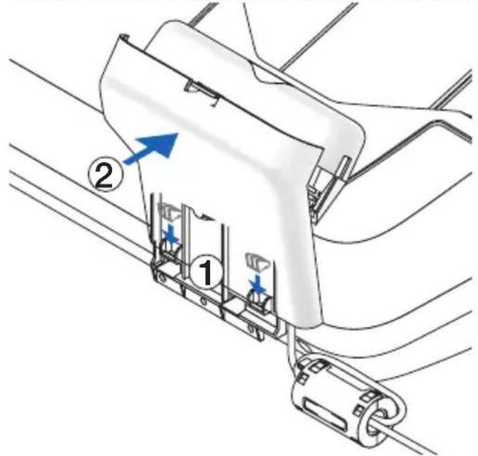 Technical diagram of a mechanical assembly with labeled parts and directional arrows indicating motion or flow.