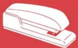 Line drawing of a stapler on a red background (no text or symbols)