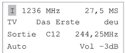 I 1236 MHz 27,5 MS TV Das Erste deu Sortie C12 244,25MHz Auto Vol -3dB