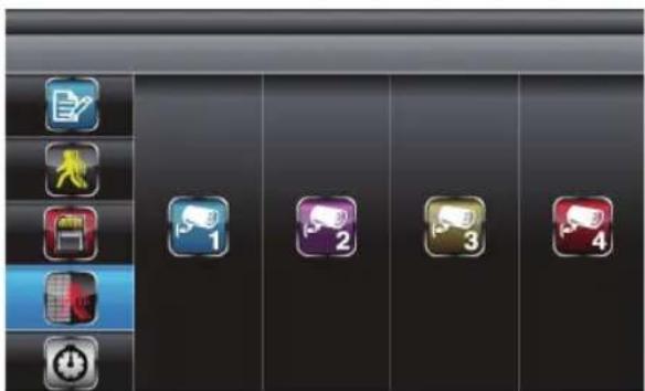 Screenshot of a software interface showing four labeled buttons (1, 2, 3, 4) with icons and a blue cursor on the left.