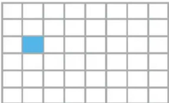 Grid pattern with a single blue square in the top-left cell (no text or symbols)