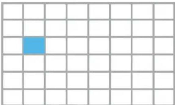 Grid pattern with a single blue square in the top-left cell (no text or symbols)