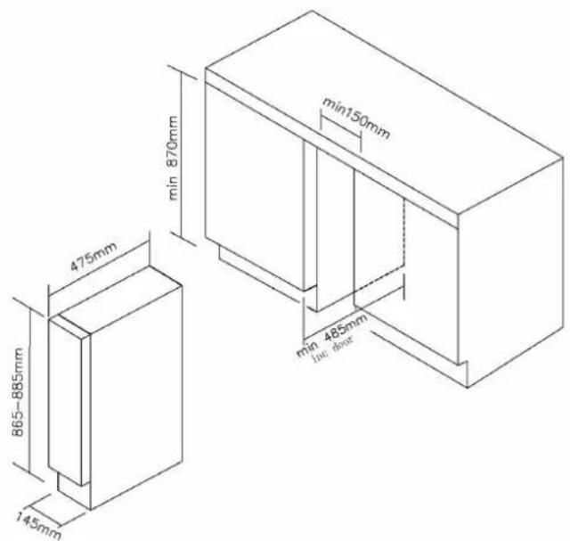 min150mm min 870mm 475mm 865-885mm 145mm min 485mm live door