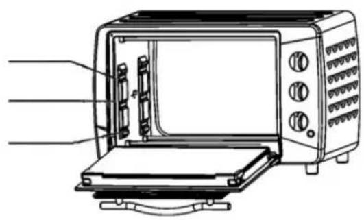 Diagram of a microwave oven with labeled parts, showing interior and exterior views