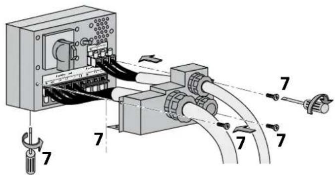Diagram of an electrical switchgear with labeled components and wiring connections