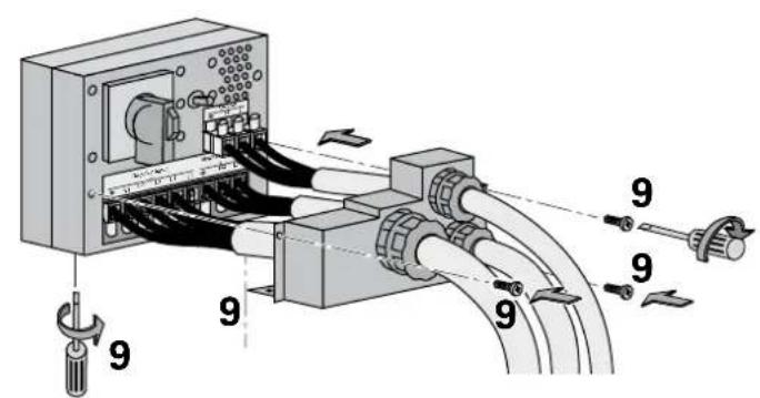 Diagram of an electrical switchgear with labeled components and wiring connections