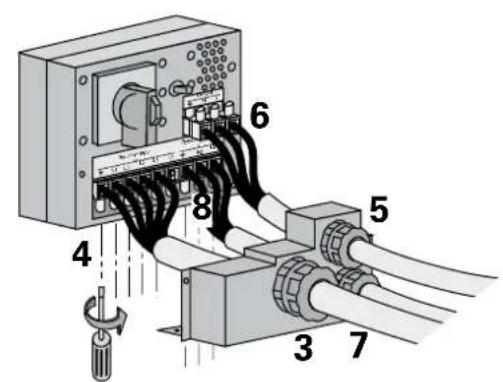 Diagram of an electrical switchgear with numbered components and a wrench indicating adjustment