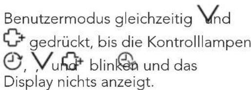 Benutzermodus gleichzeitig und gedrückt, bis die Kontrolllampen und blinken und das Display nichts anzeigt.