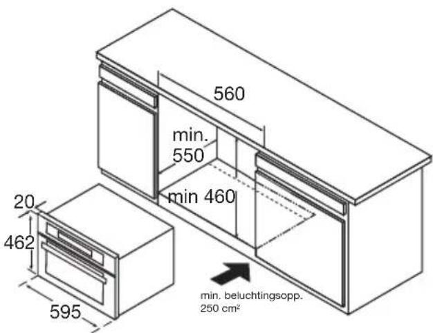 560 min. 550 min 460 20 462 595 min. beluchtingsopp. 250 cm²
