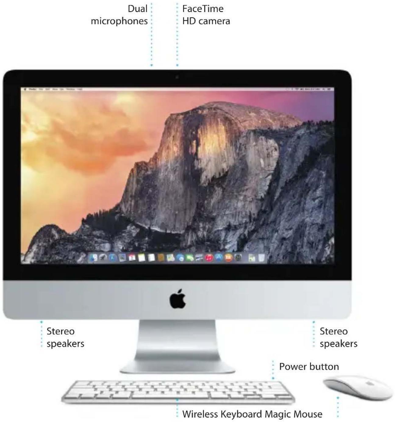 Dual microphones FaceTime HD camera Stereo speakers Stereo speakers Power button Wireless Keyboard Magic Mouse