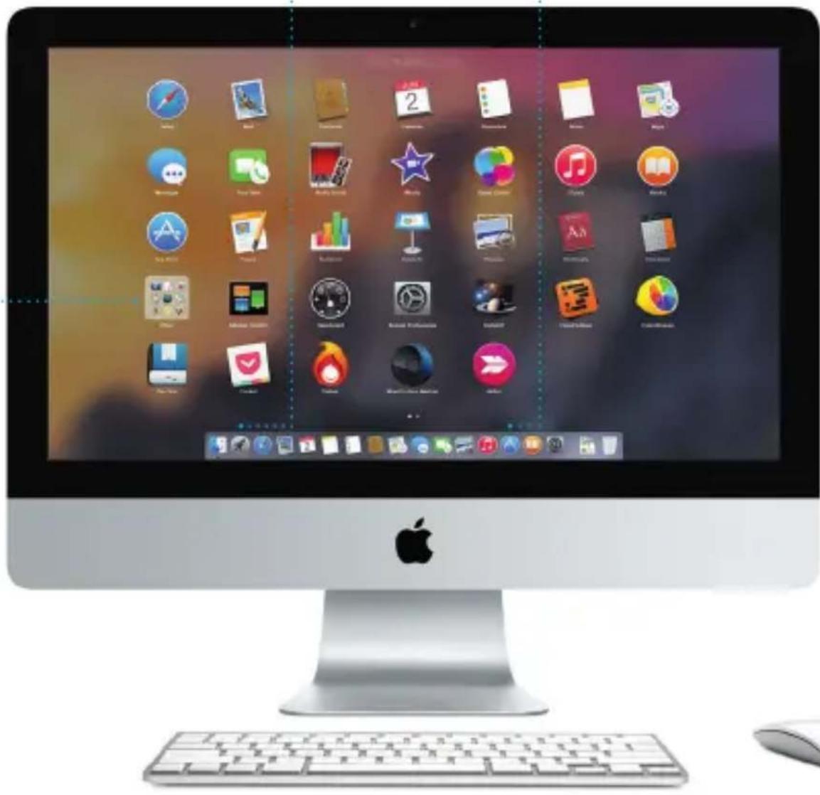 Screenshot of an iPad desktop showing the open Start menu with various app icons and a central Apple logo.