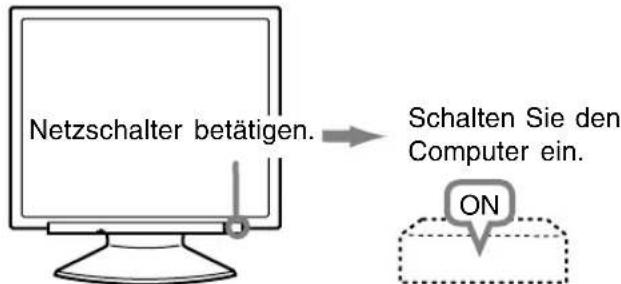 Netzschalter betätigen. Schalten Sie den Computer ein. ON