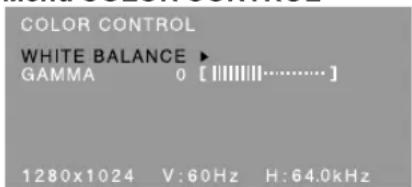 COLOR CONTROL WHITE BALANCE ▶ GAMMA 0 [||||||||......] 1280x1024 V:60Hz H:64.0kHz