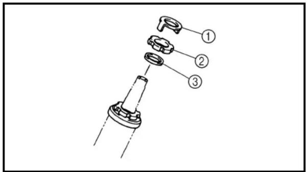 Technical diagram of a mechanical assembly with numbered parts labeled 1, 2, and 3