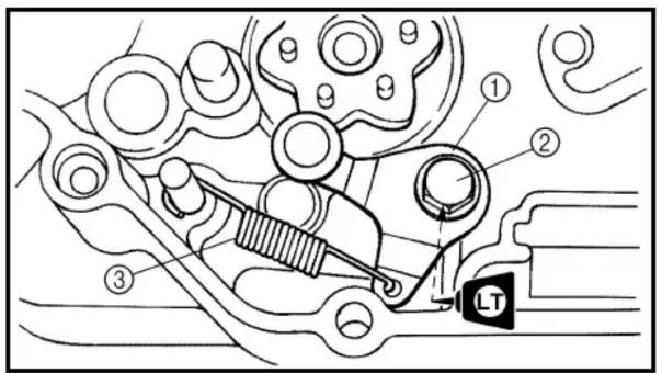 Technical diagram of a mechanical assembly with numbered components and a labeled component 'LT'
