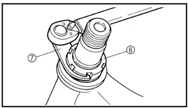 Technical diagram of a mechanical assembly with numbered components labeled ⑦ and ⑥