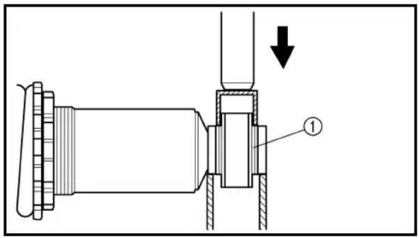 Technical diagram showing a mechanical assembly with labeled component ① and directional arrow