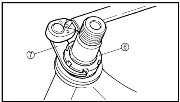 Technical diagram of a mechanical assembly with numbered parts labeled ⑥ and ⑦