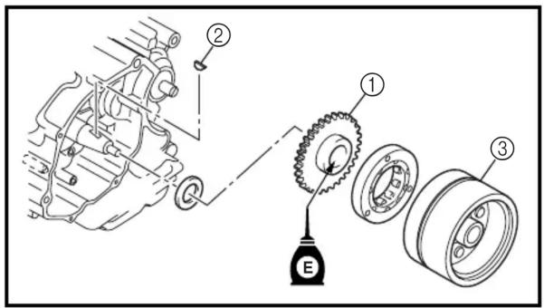 Technical diagram of a mechanical assembly with numbered components and labeled parts