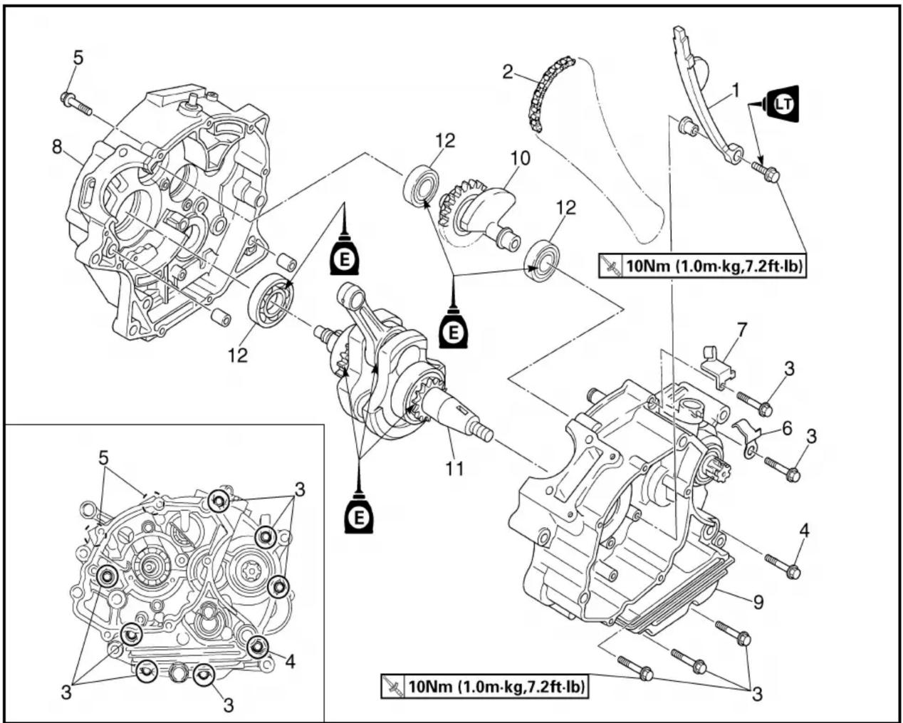 5 8 12 E 12 10 12 10Nm (1.0m·kg,7.2ft·lb) 1 LT 7 3 6 3 4 9 3 5 3 4 3 10Nm (1.0m·kg,7.2ft·lb)
